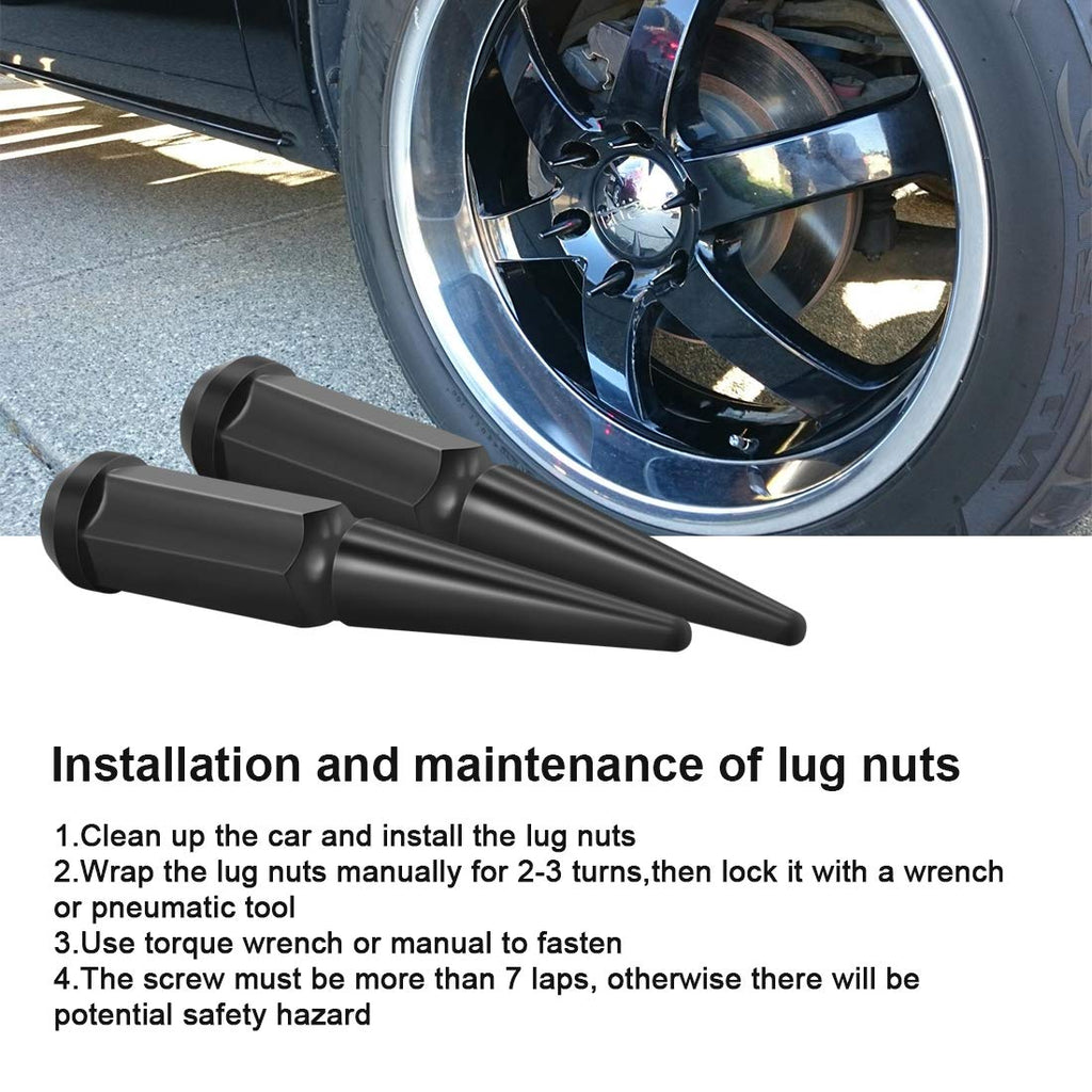 24 x Black M14x1.5 Solid Metal Wheel Spike Lug Nuts D714