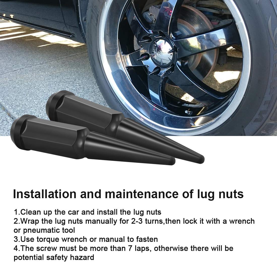 24 x Black M14x1.5 Solid Metal Wheel Spike Lug Nuts D714