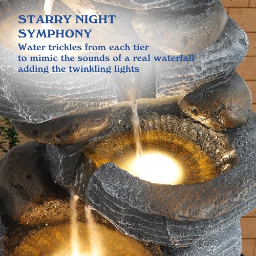 5-Tier Cascading Rock Water Fountain with Lights J3218