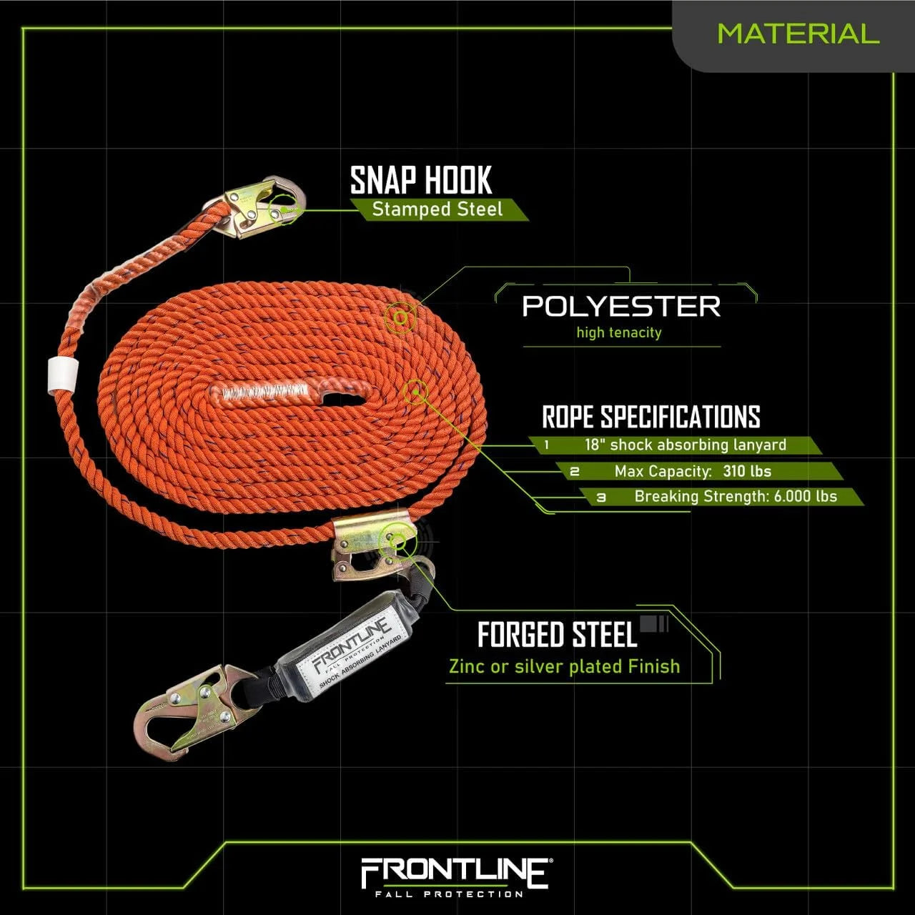 Vertical Lifeline with Openable Rope Grab & Shock Pack U59638