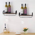 4 Bottle Solid Wood Wall Mounted Wine Bottle and Glass Rack in Brown G83675