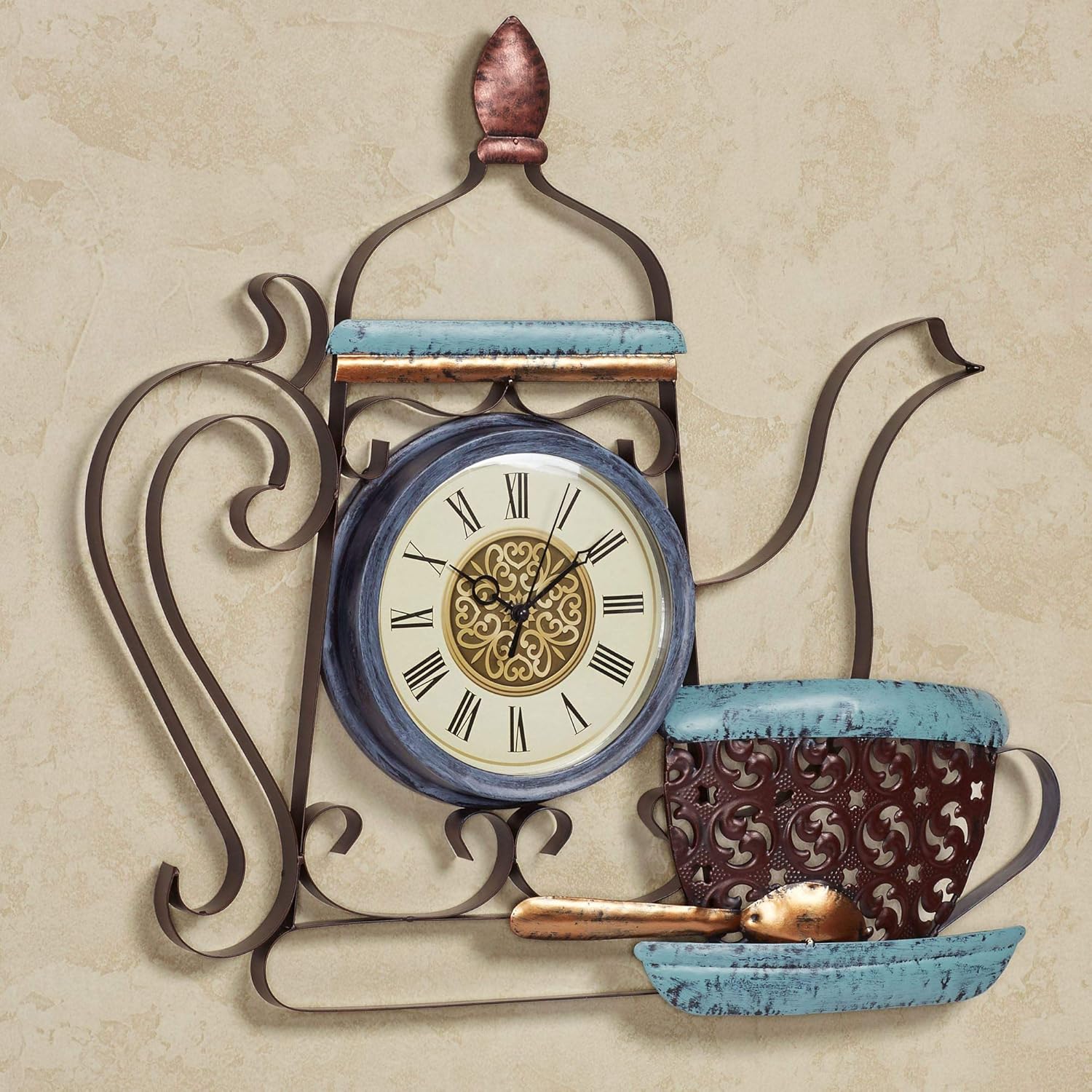 Bronze Coffee Pot Wall Clock with Roman Numerals U887484