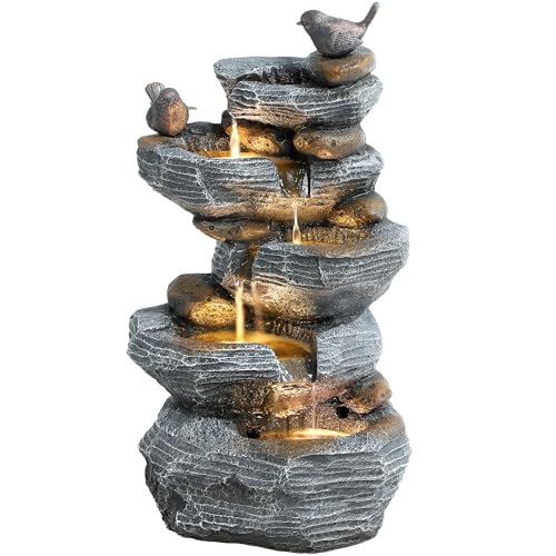 5-Tier Cascading Rock Water Fountain with Lights J3218