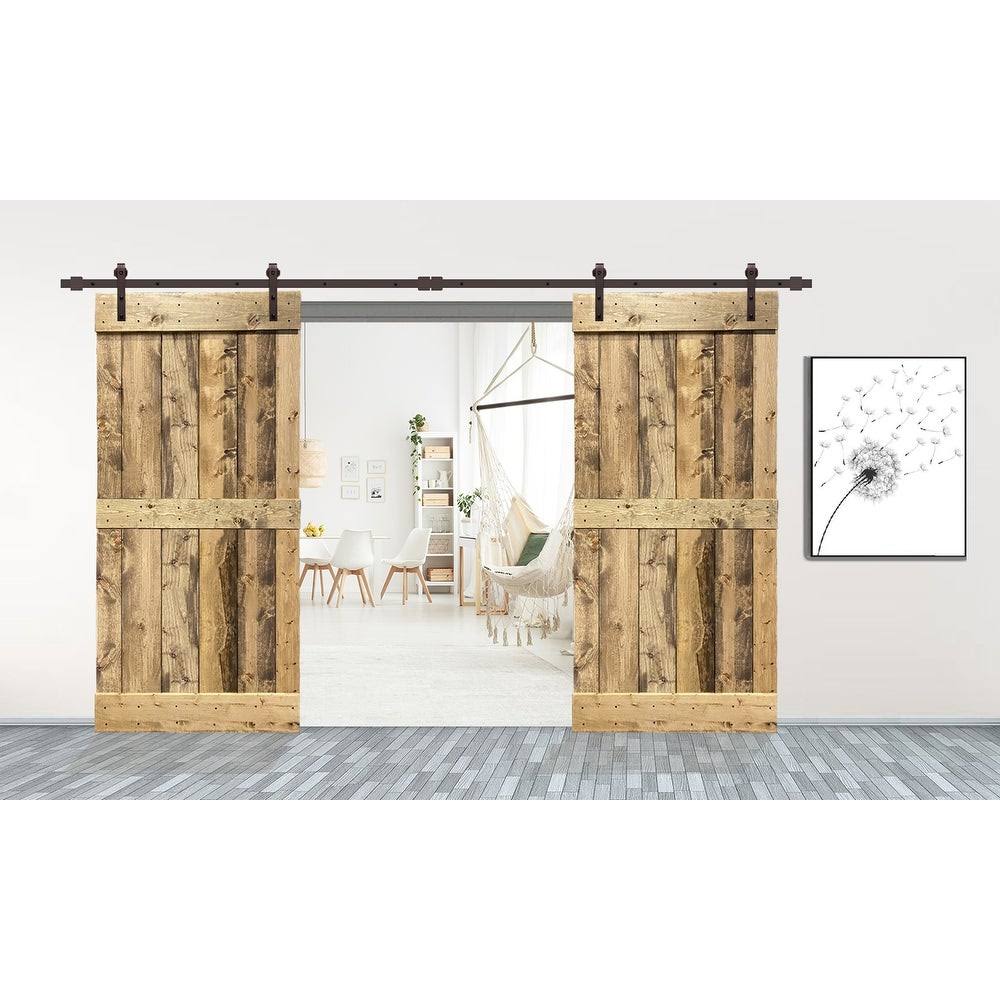 72 in. x 84 in. Solid Pine Wood Double Sliding Barn Door with Hardware Kit F627111