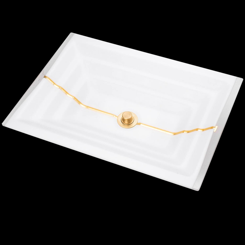 White Glass Rectangular Sink with Copper Accent T697