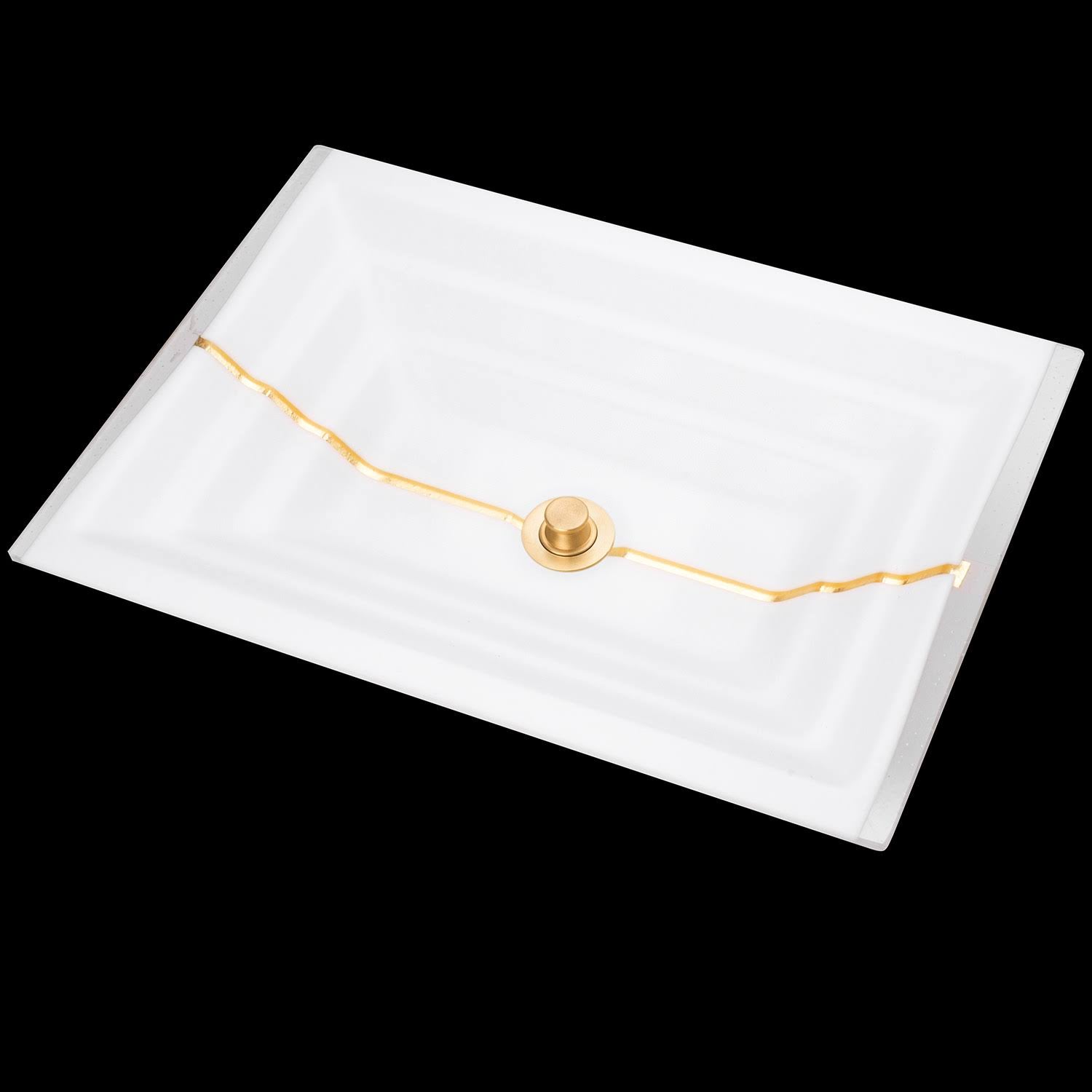 White Glass Rectangular Sink with Copper Accent T697