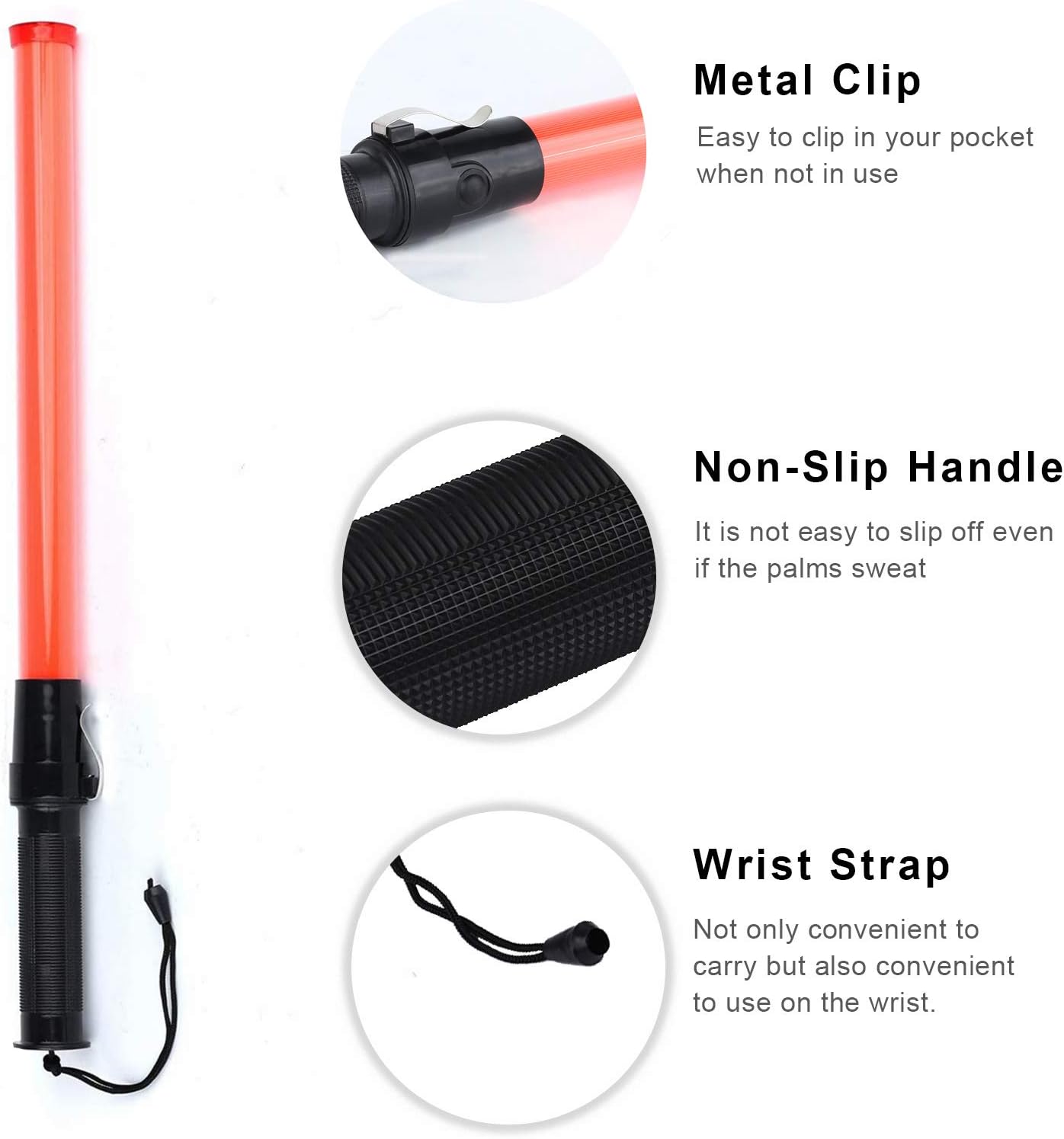 10 Pieces 21-inch Traffic Control Wand with 6 Red LED, 2 Flashing Modes, Pack of 2 S191