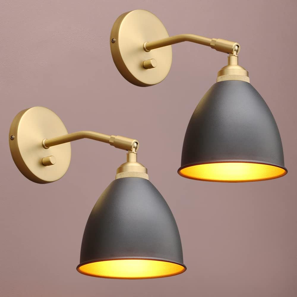 Vintage Wall Sconce 2-Pack Dimmable Industrial Metal Fixture Lamp with Black Metal Shade U77877