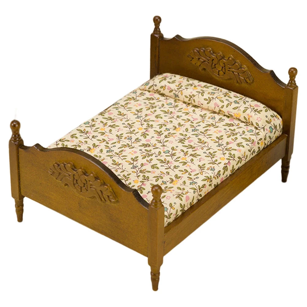 Doll House Miniature Double Bed Model Bedroom Scene Prop Decoration E8300