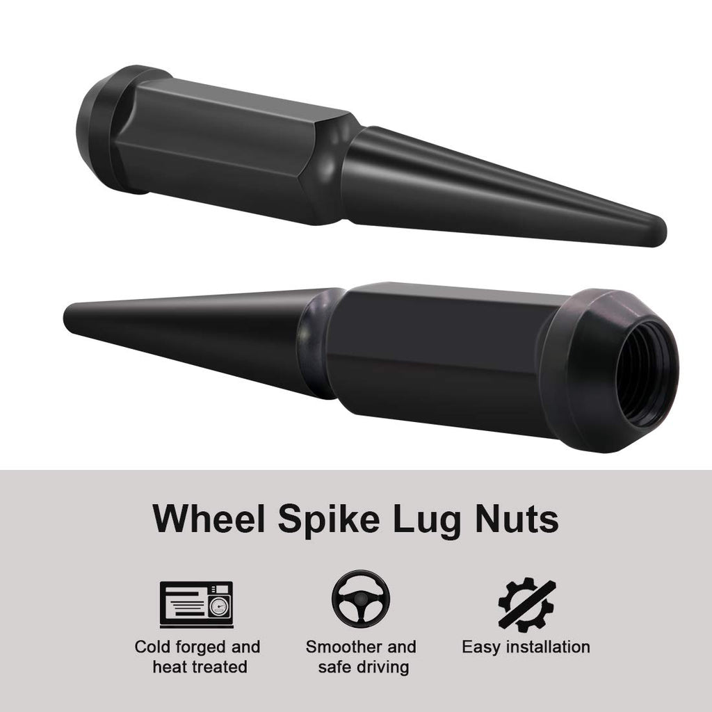 24 x Black M14x1.5 Solid Metal Wheel Spike Lug Nuts D714