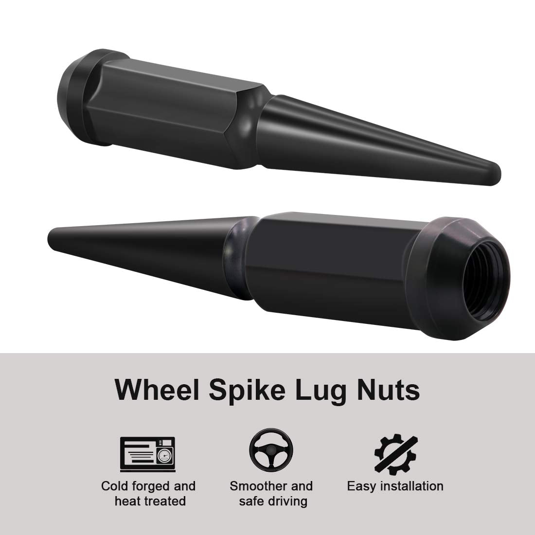 24 x Black M14x1.5 Solid Metal Wheel Spike Lug Nuts D714