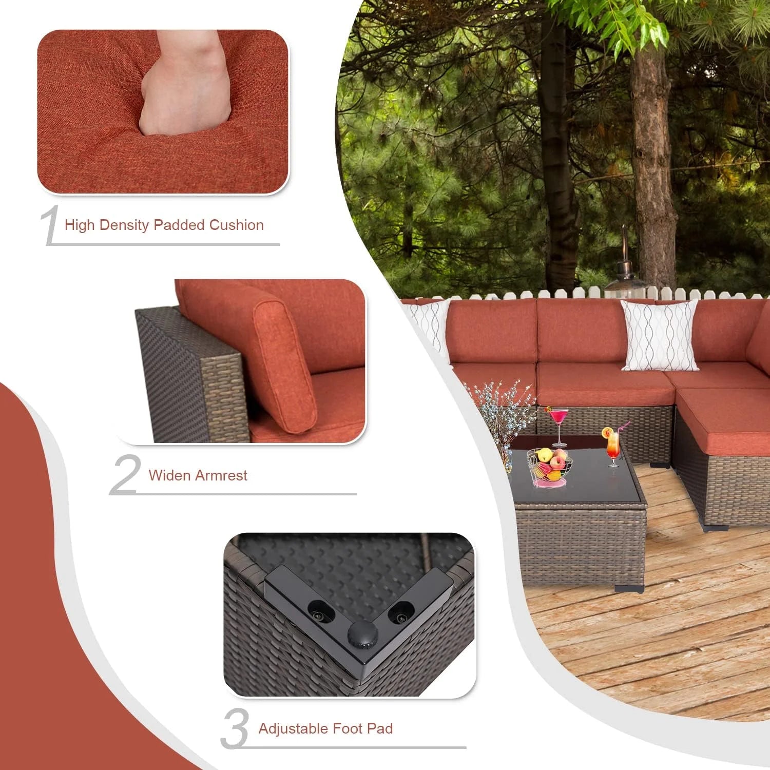 Maple Red Cushions 7Pcs Sectional Sofa Patio Conversation Set X93042