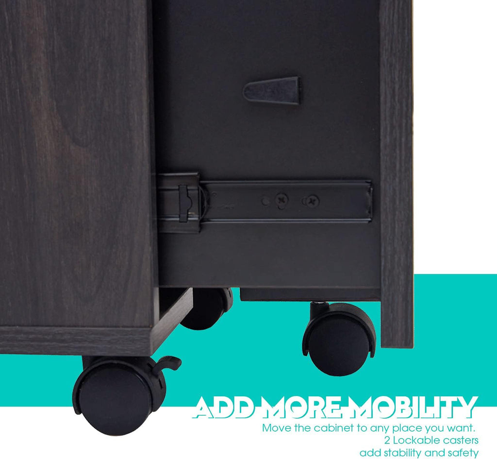 3 Drawer Mobile File Cabinet with Lock Wood Pedestal Filing Storage, Dark Walnut Z428