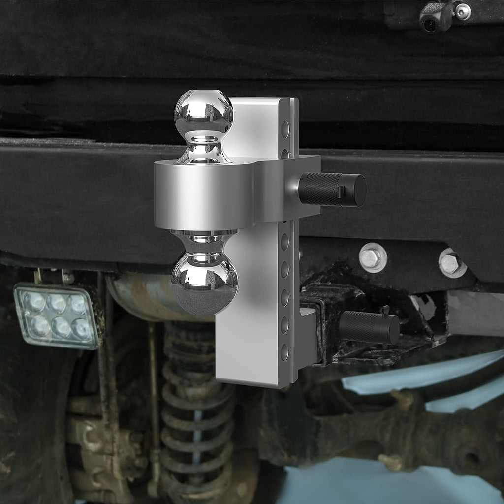 Adjustable Trailer Hitch Ball Mount, 8 Inch Drop, 2 Inch Receiver, 12,500 LBS GTW, Forged Aluminum Shank, Dual Balls K205