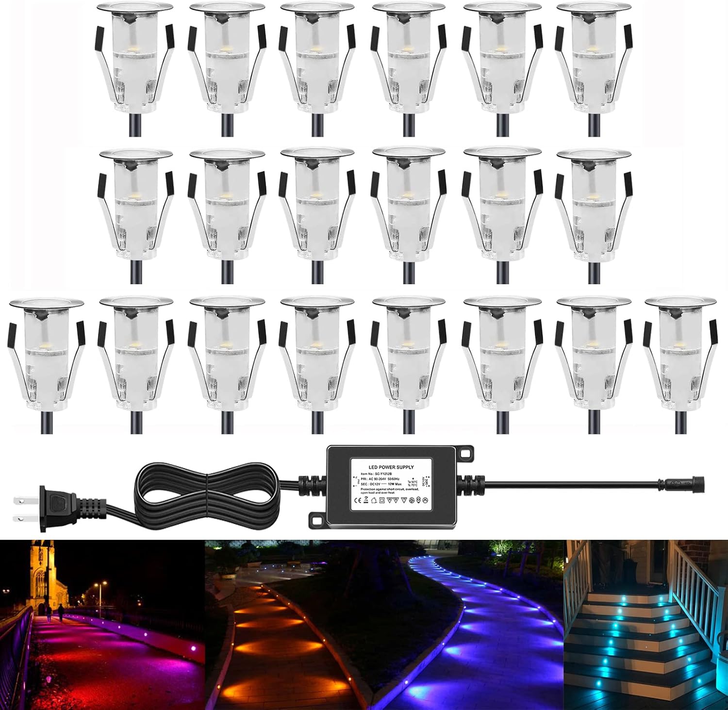 0.7 Warm White LED Deck Light Kit, Stainless Steel Waterproof Recessed Outdoor Lighting, Pack of 30 C70312