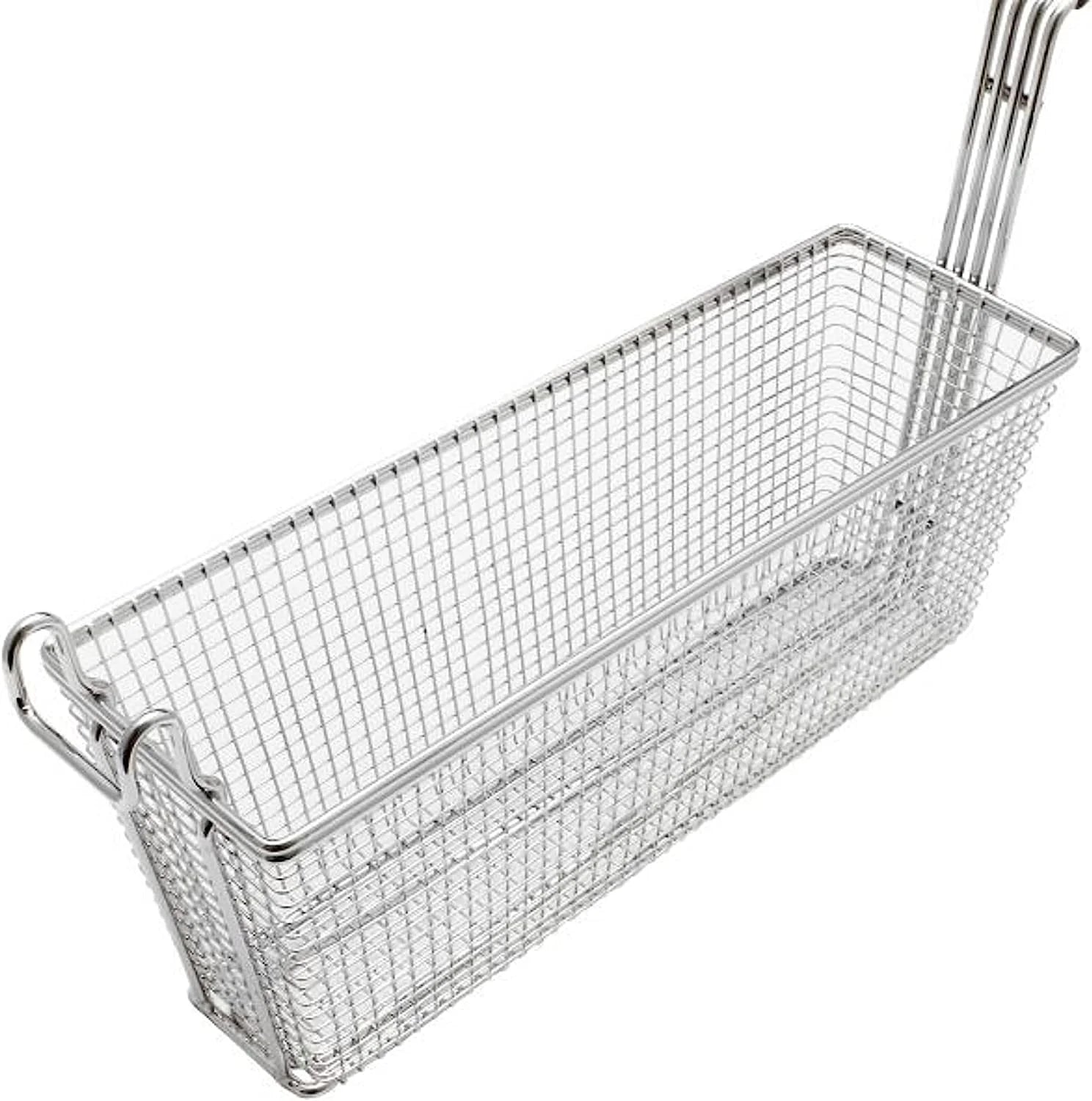 13-1/2" x 4-1/4" x 5-1/2" Rectangular Deep Fry Basket with Hook Nickel Plated Iron T2878