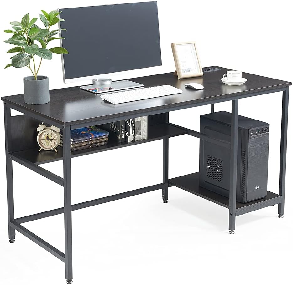 Rustic Brown 55 Inch Computer Desk with Power Outlet and Storage Shelves V811030