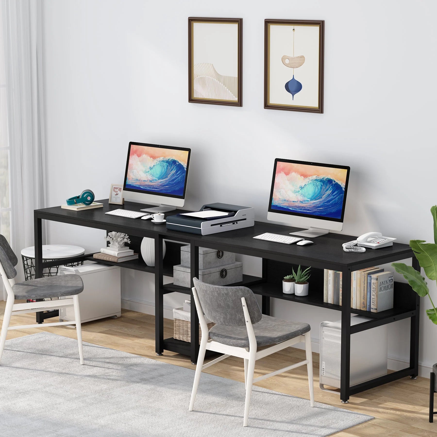 78.7" Double Desk with Shelf O13109