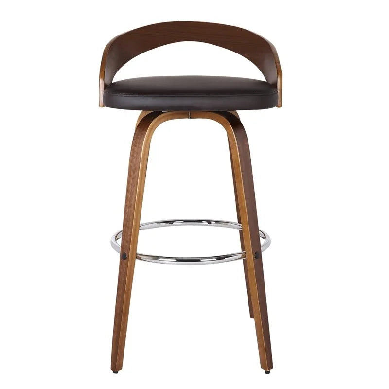 26" Faux Leather Wood Counter Stool in Brown/Walnut X92352