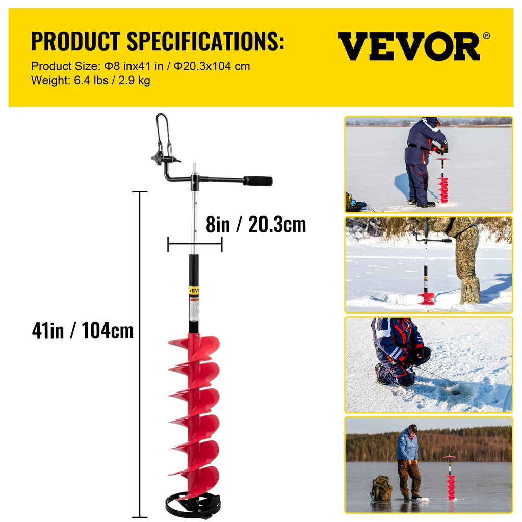 8'' Ice Drill Auger with Nylon Bit and Rubber Handle B124225