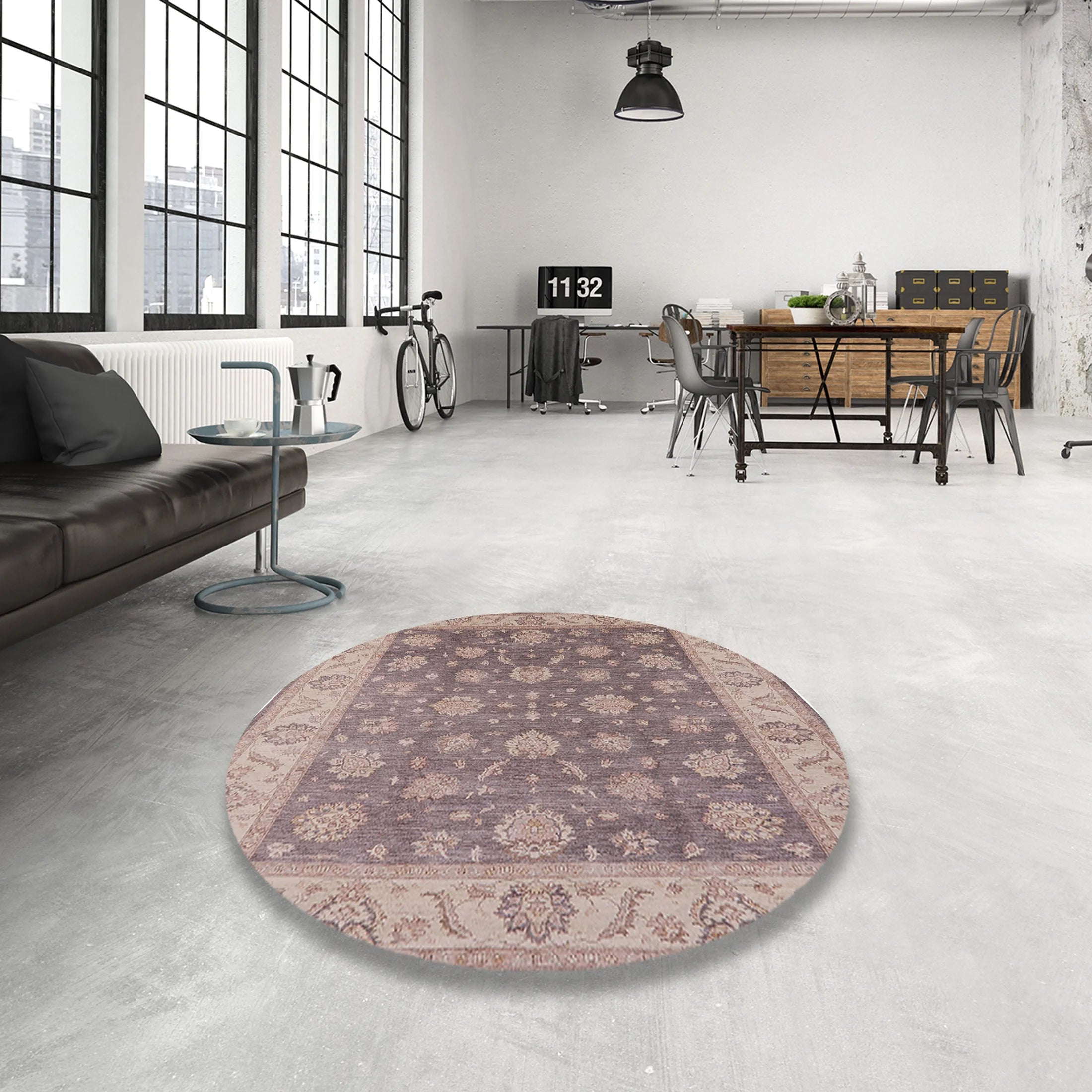 Mauve Taupe Purple Round Oriental Area Rug R805275