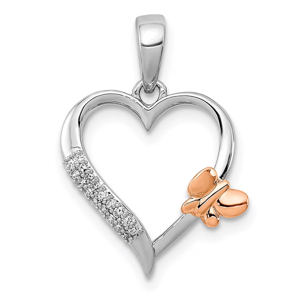 Sterling Silver Butterfly Diamond Heart Pendant T42362