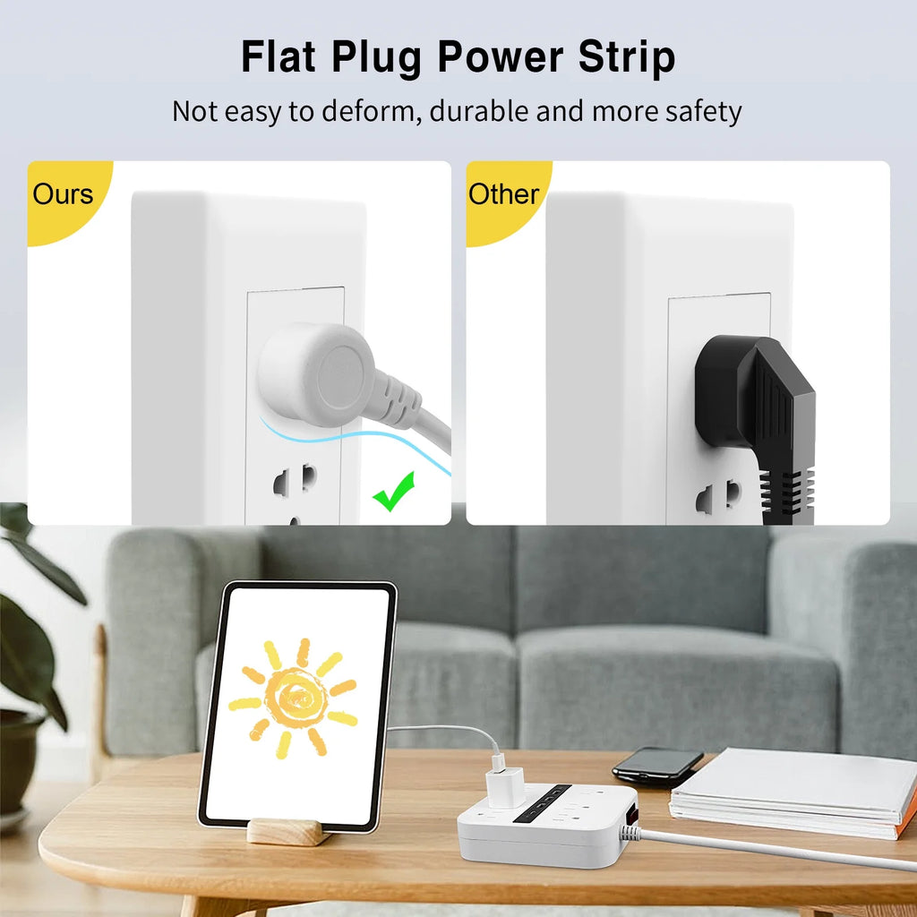 Surge Protector Power Strip with 6 Outlets and 4 USB Ports, 6.6ft White Flat Extension Cord L8242
