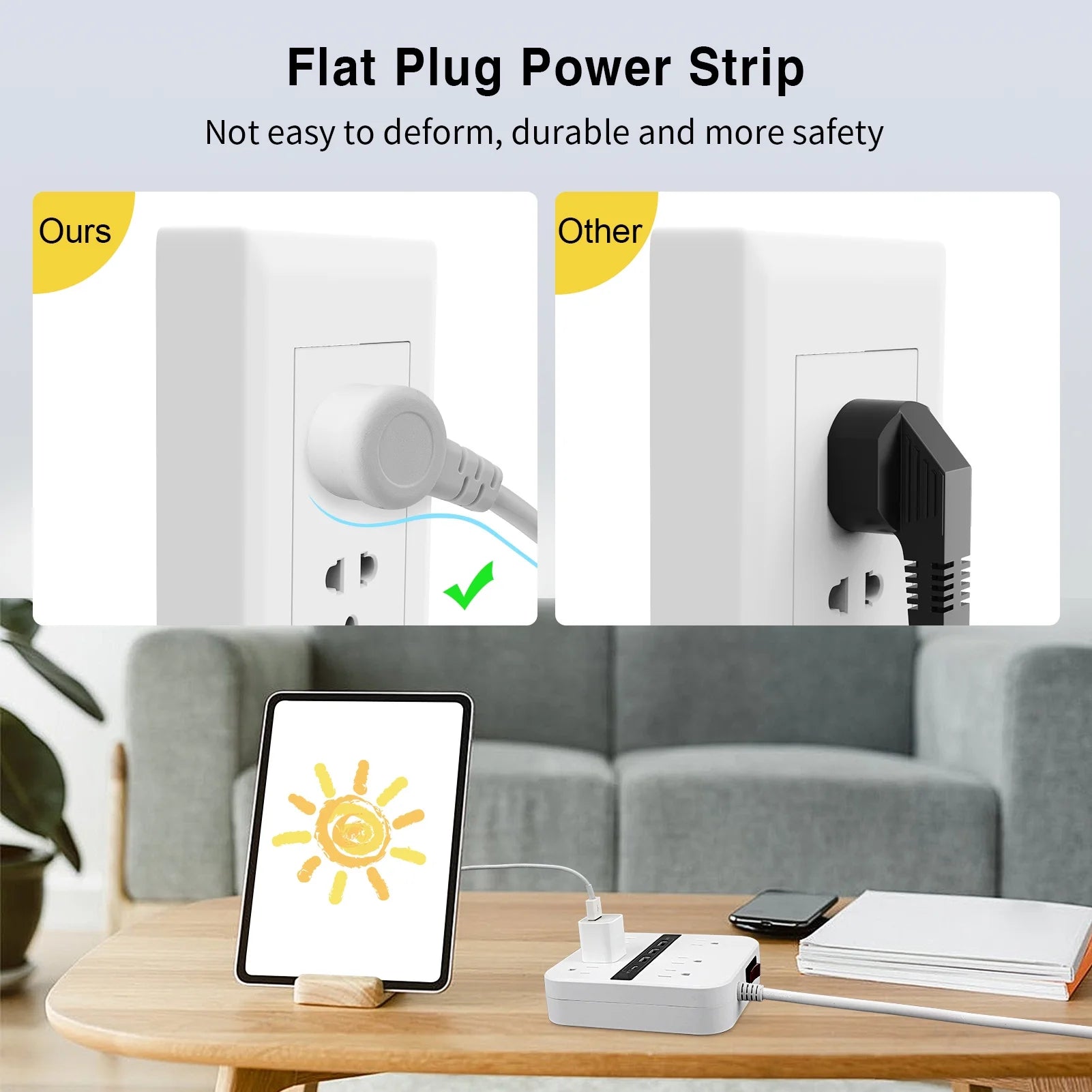 Surge Protector Power Strip with 6 Outlets and 4 USB Ports, 6.6ft White Flat Extension Cord L8242