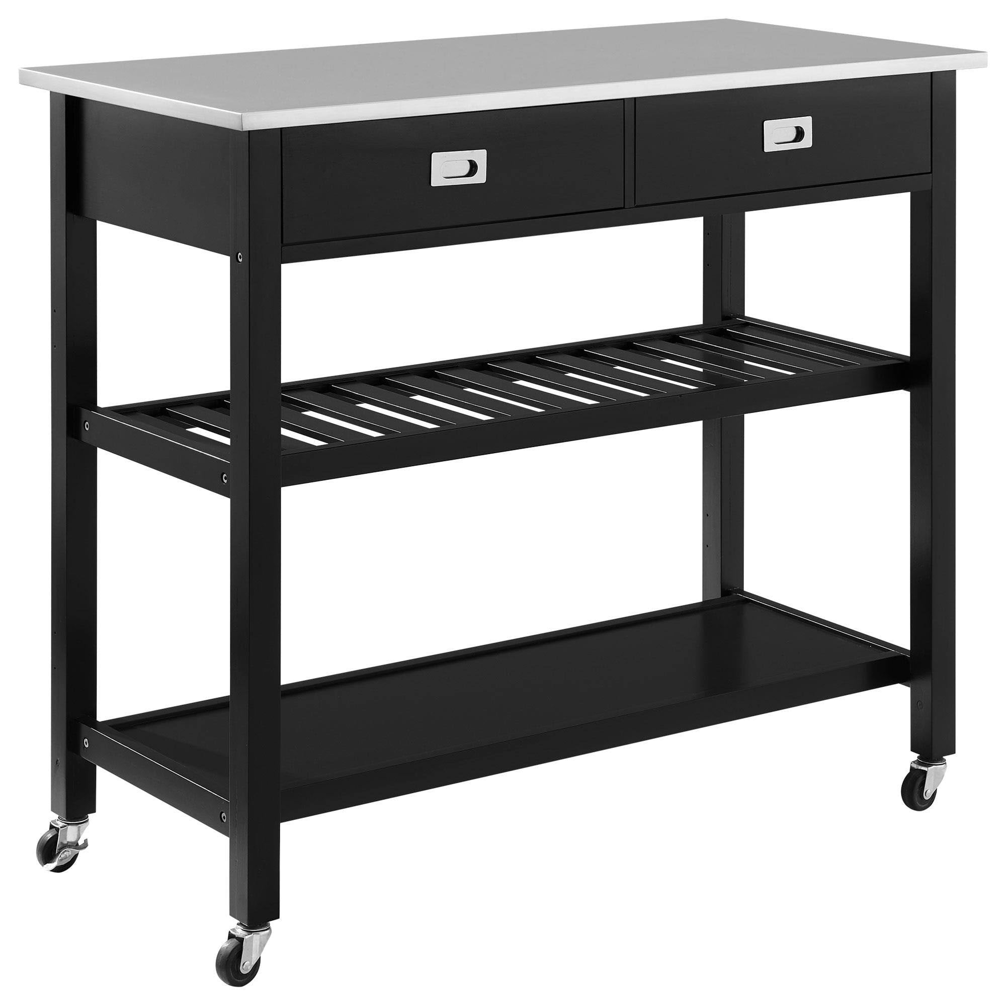 Black Stainless Steel Top Kitchen Island Cart X44438