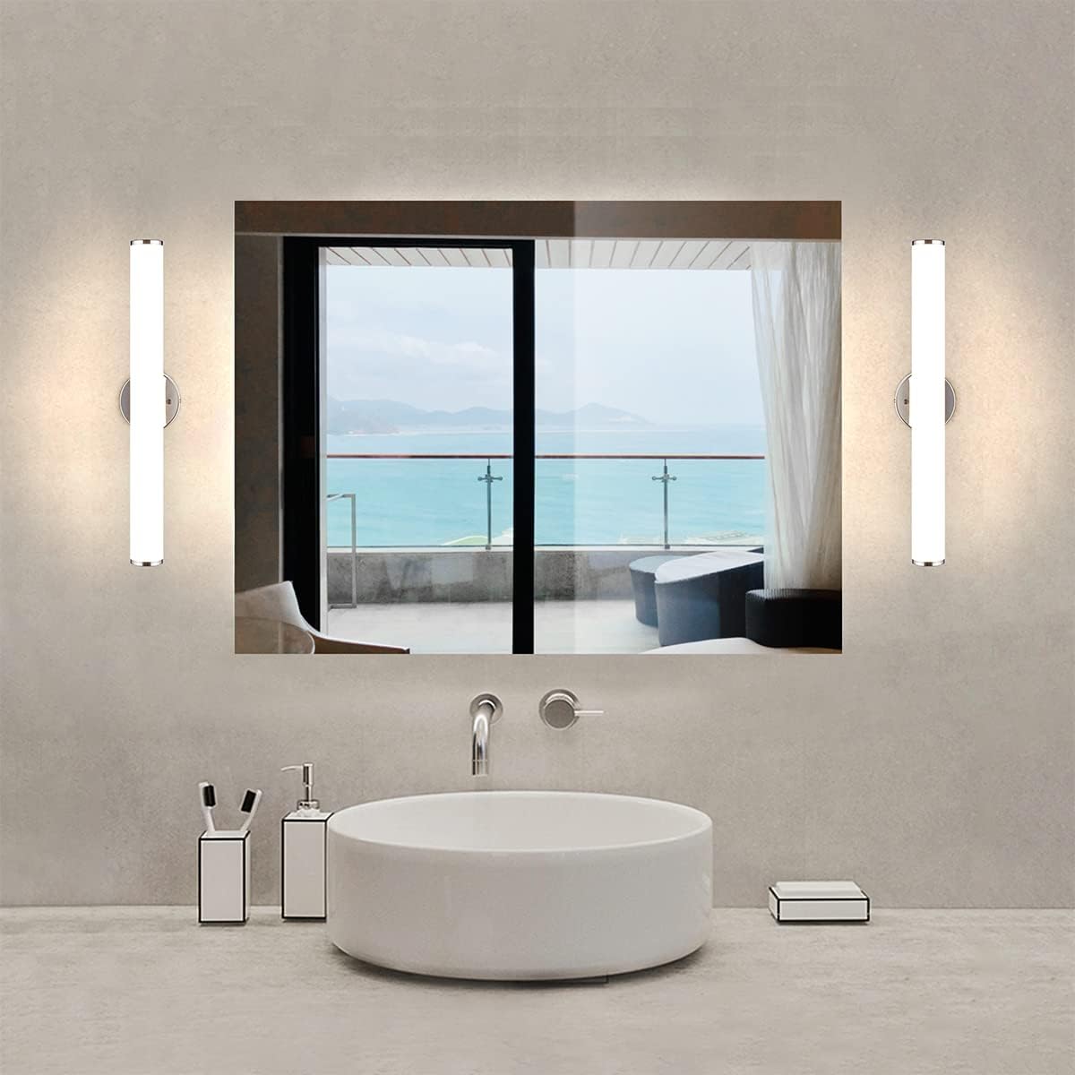 24in LED Vanity Light Dimmable Chromed Tube Cylinder Bar F7732
