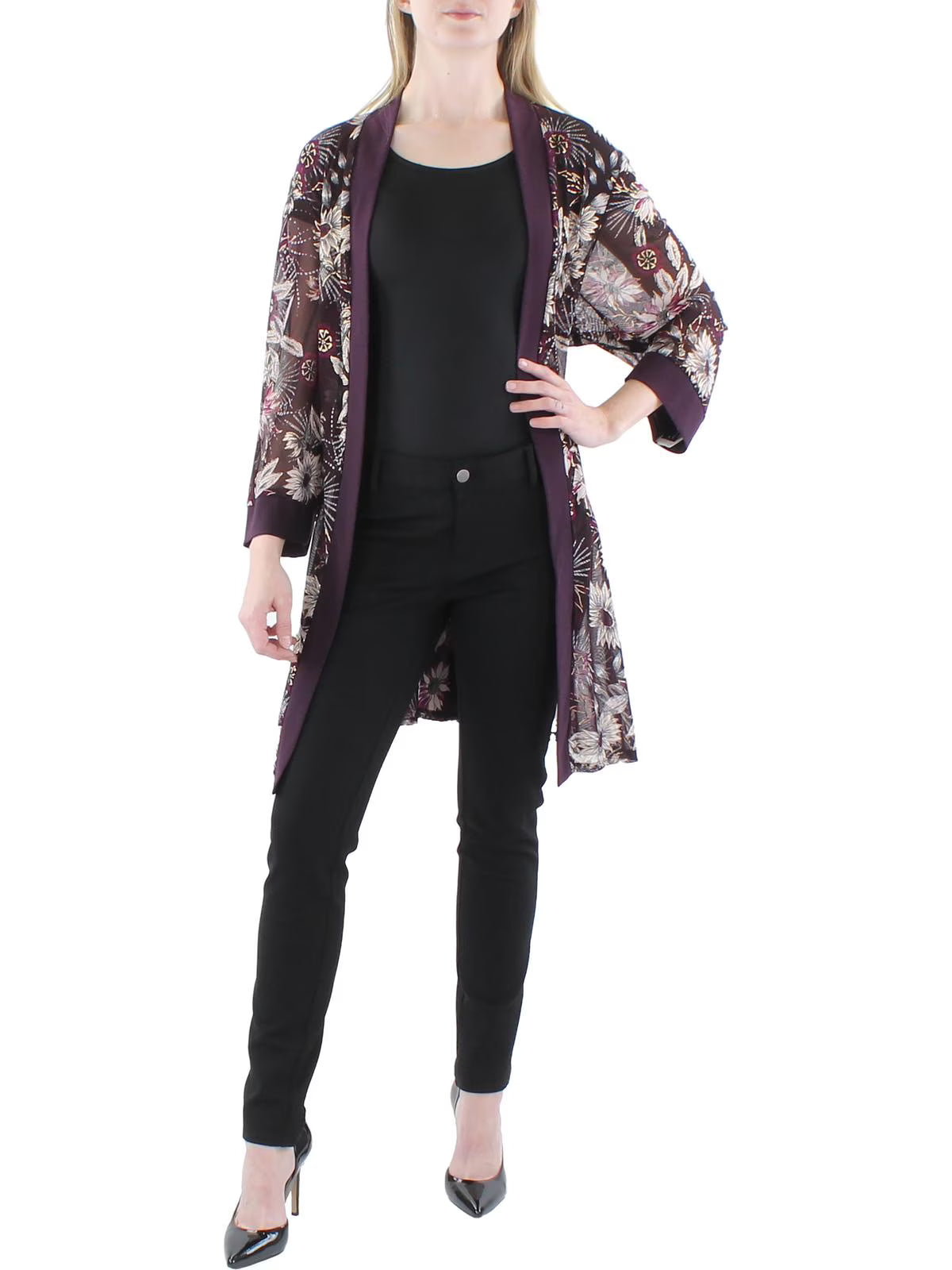 Womens Plus Mesh Floral Duster Blazer I1143