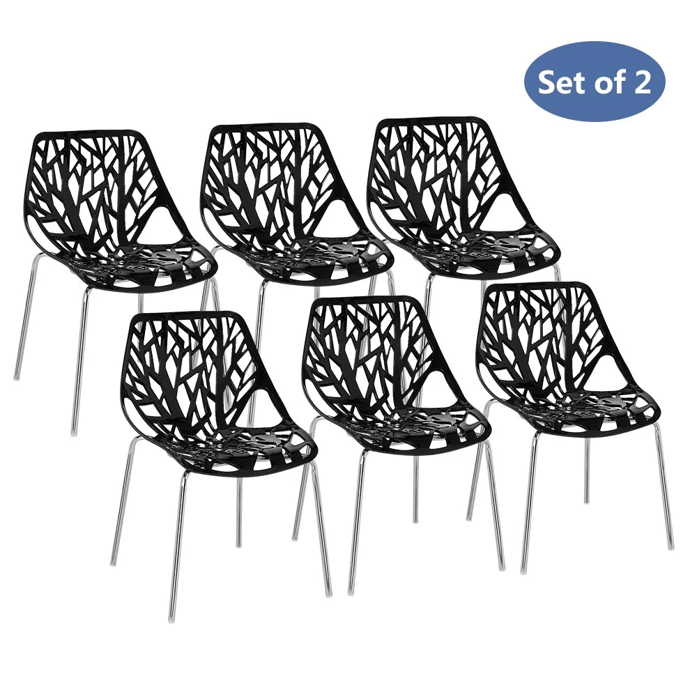 Black Stackable Birch Dining Chairs Set of 6 V1534