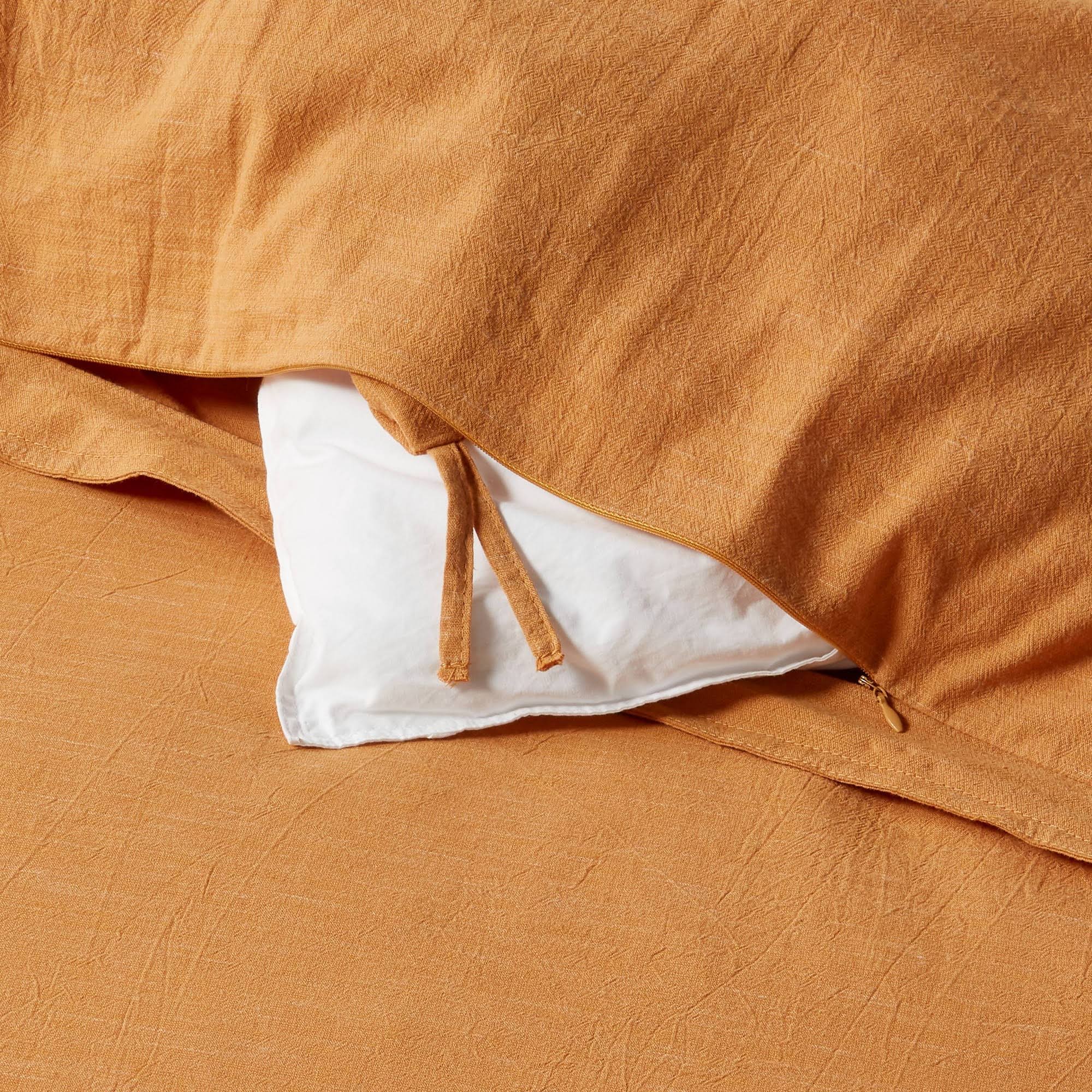 3PC California King Cotton Linen Duvet & Sham Set Mustard B897