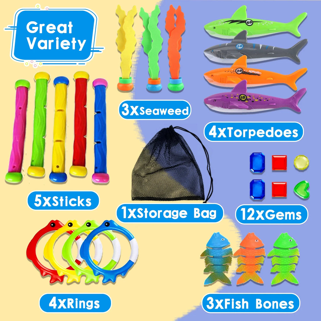 31 Pcs Pool Diving Toys Set with Storage Bag A56824