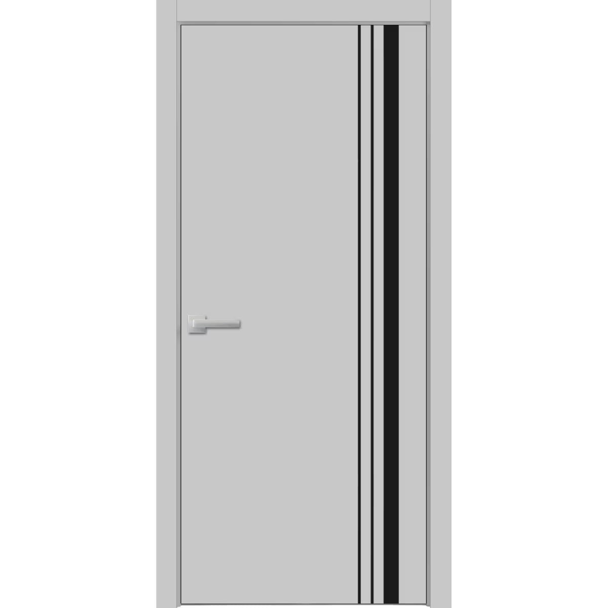Solid French Door 36 x 84 inches Grey Matte with Frosted Glass Single Regular Panel Frame Trims Handle E25217
