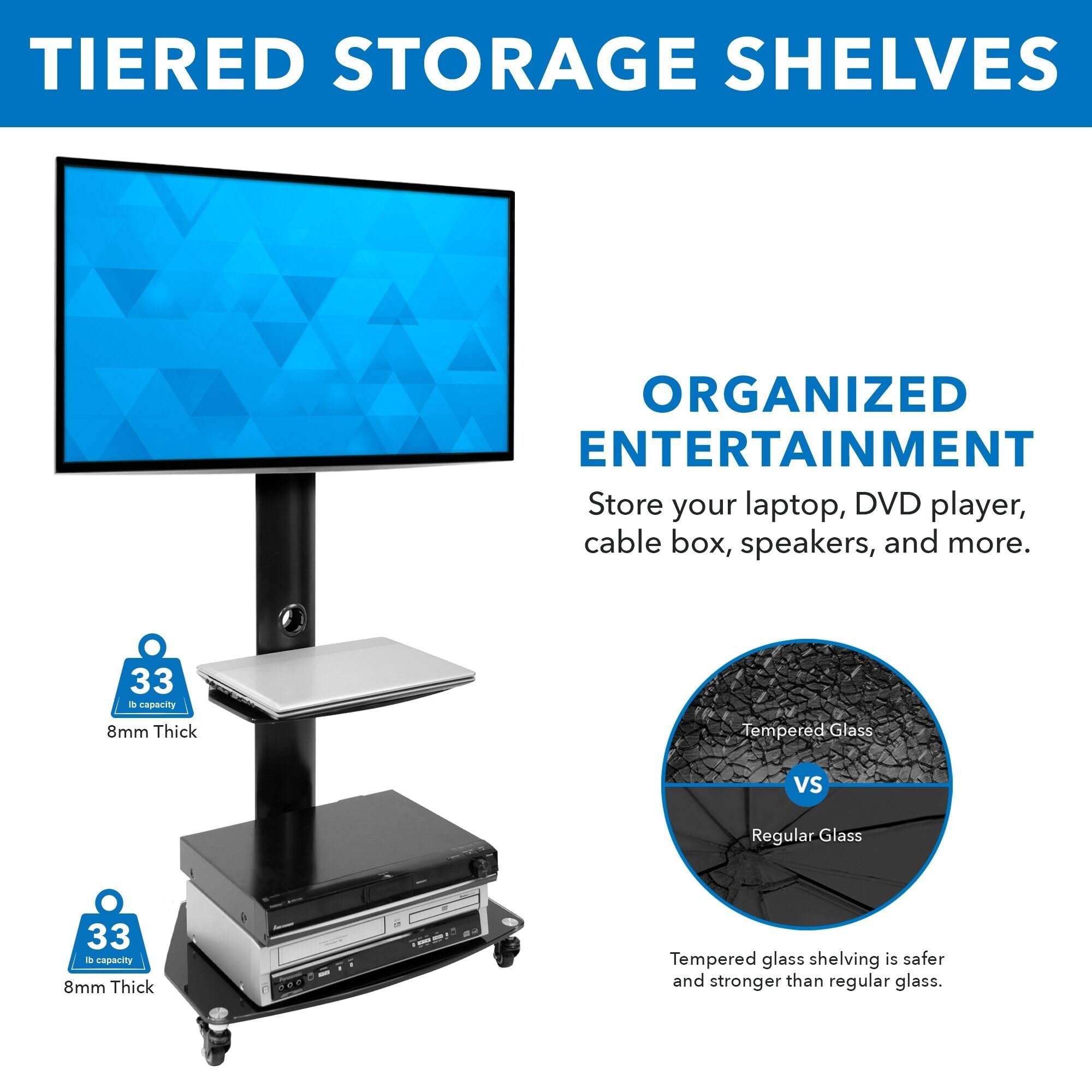 Mobile TV Stand Cart for Flat Screen TVs, Adjustable - Black L535271