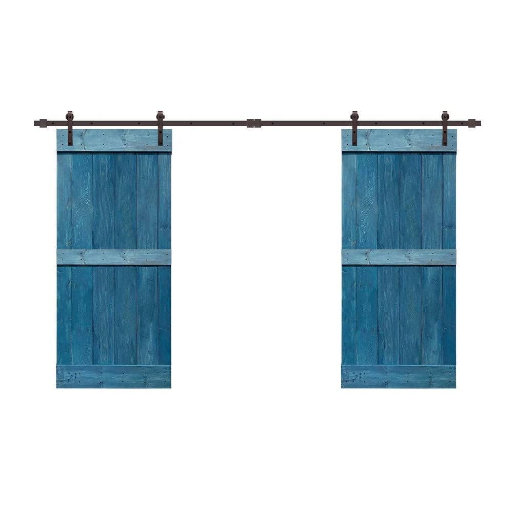 72 in. x 84 in. Solid Pine Wood Double Sliding Barn Door with Hardware Kit F627111