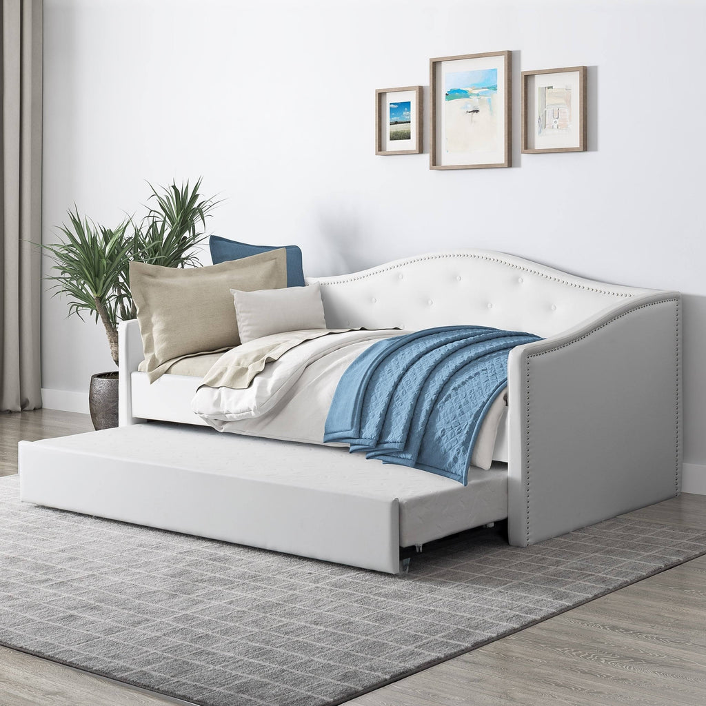 White Tufted Day Bed with Trundle F64527