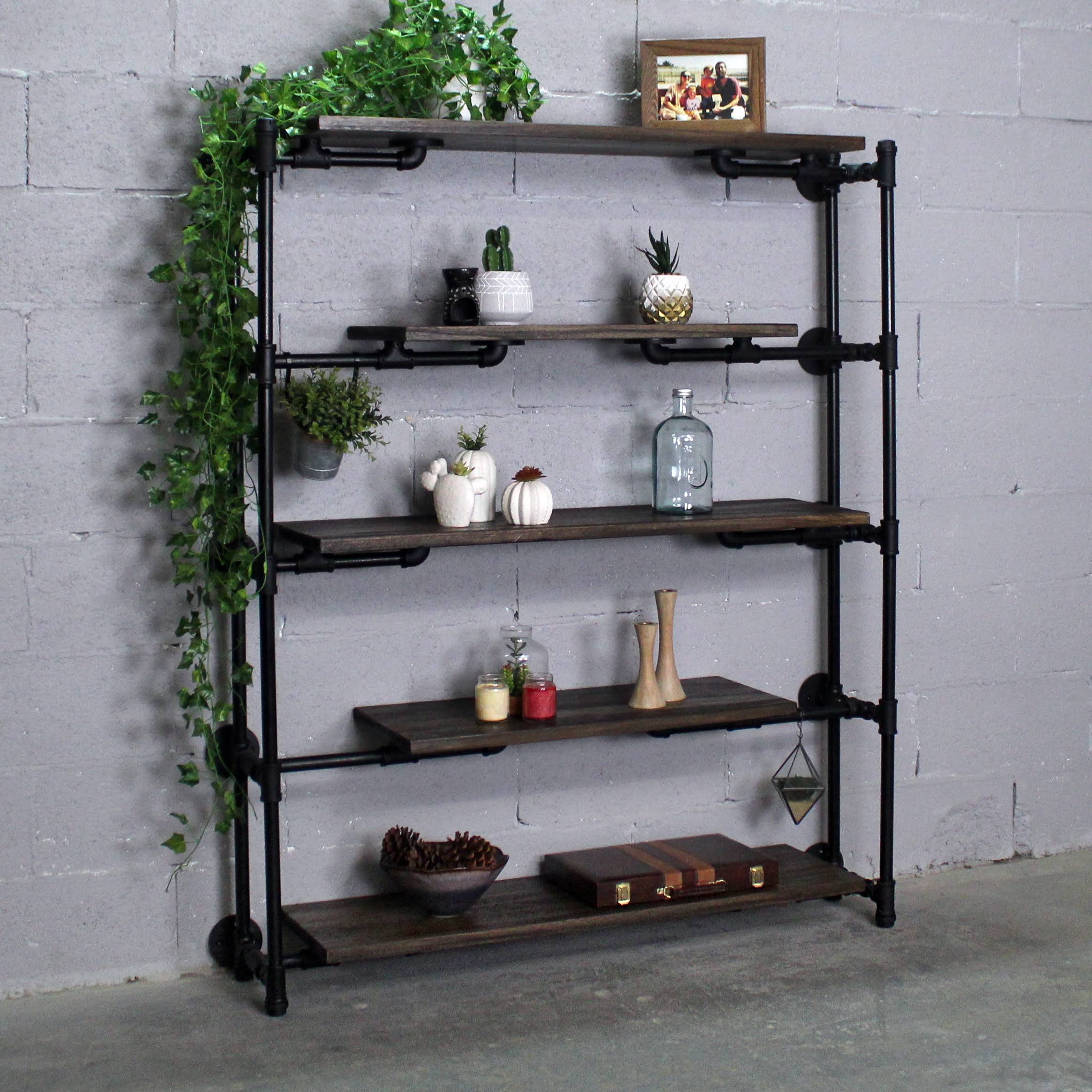 Modern Industrial Floating Tier Etagere Espresso and Hammered Black G2559