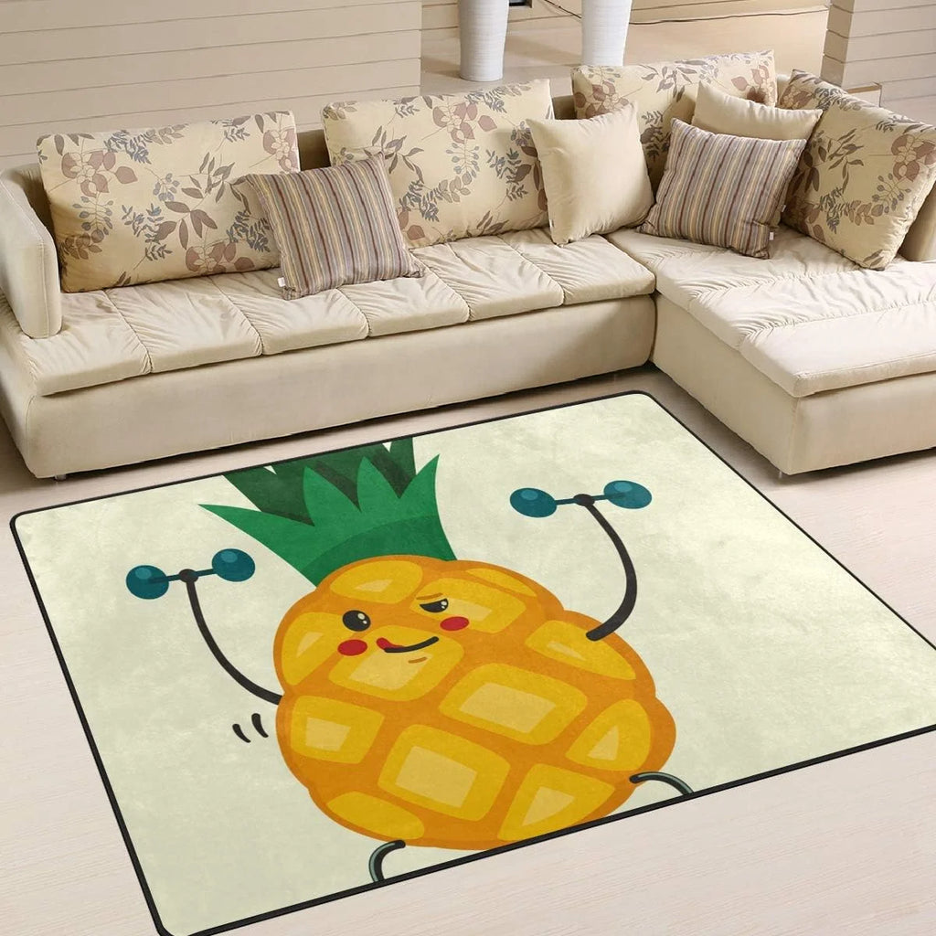 Pineapple Doing Exercises with Dumbbells Lightweight Carpet Mats, 6'8" x 4'10" Area Soft Rugs Floor Mat Rug G973