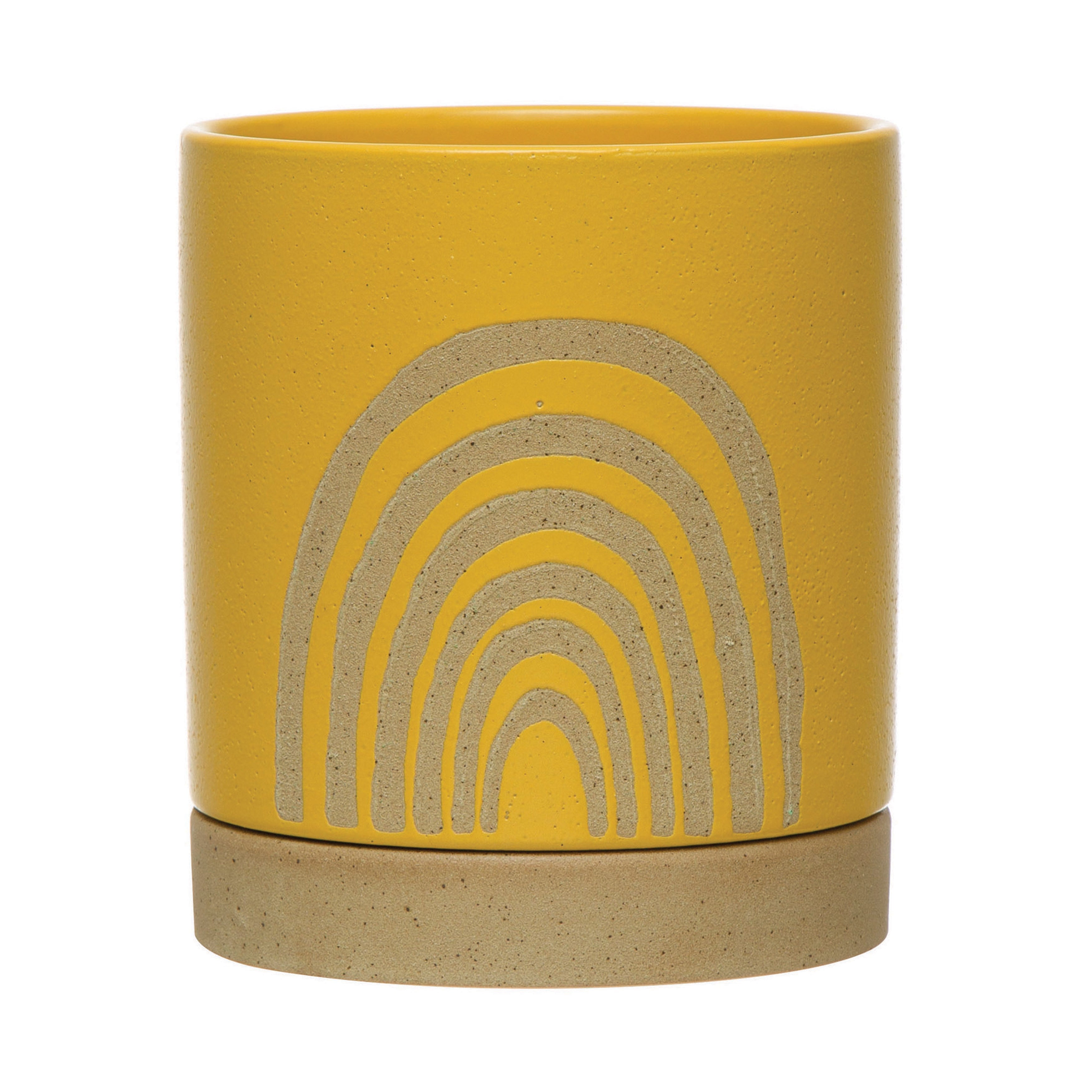 Yellow Stoneware Planter with Saucer, Set of 2 O7066
