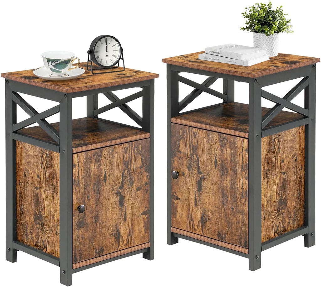 Antique Black Set of 2 End Side Table with Storage Cabinet K66236