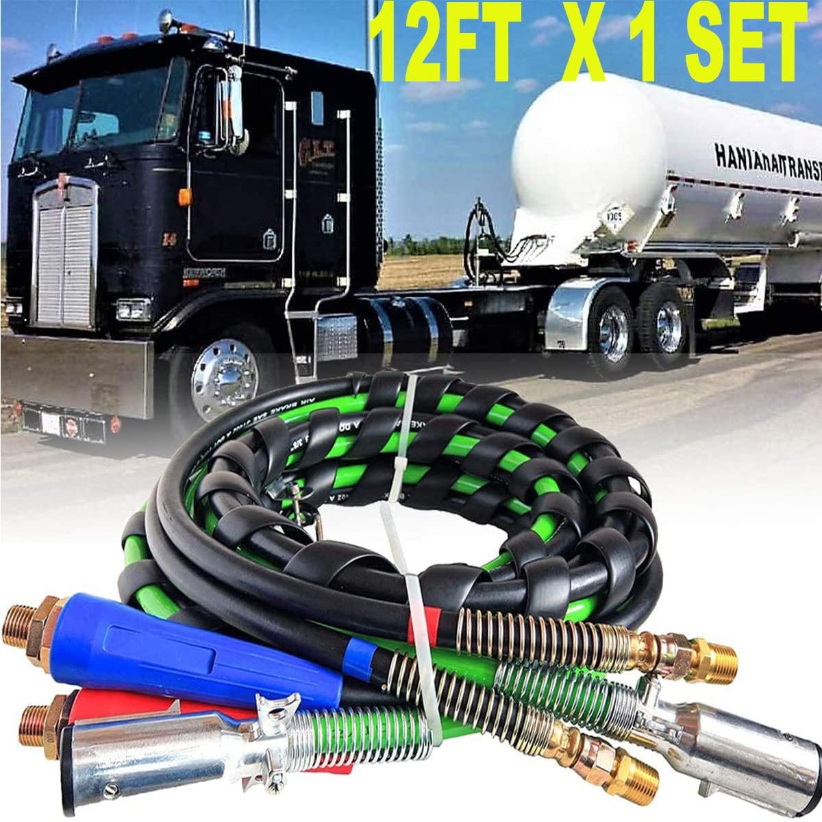 12FT 3 in 1 Wrap ABS Electrical and Rubber Air Line Hose Assemblies For Semi Truck Tractor Trailer R124072