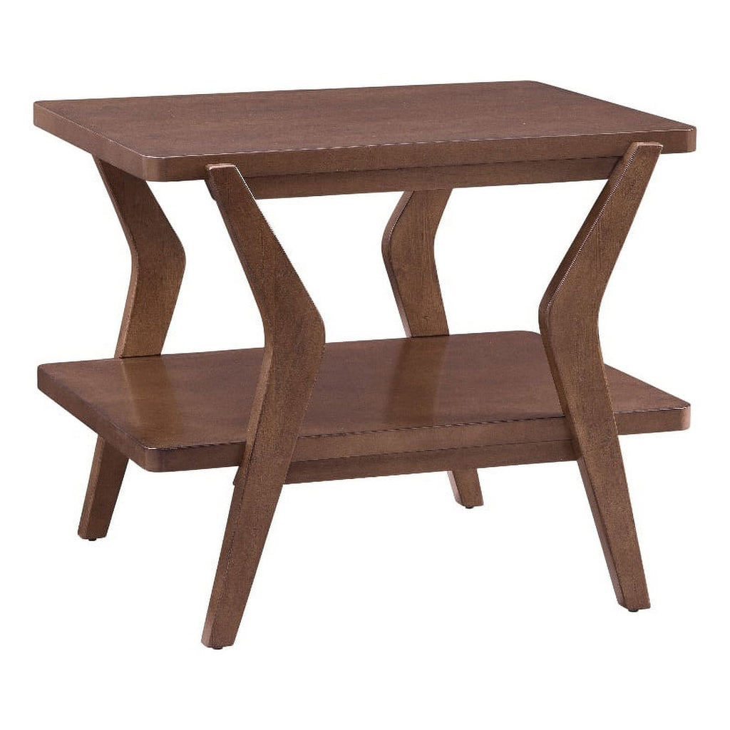 Brown Walnut Wood End Table with Lower Shelf G456176