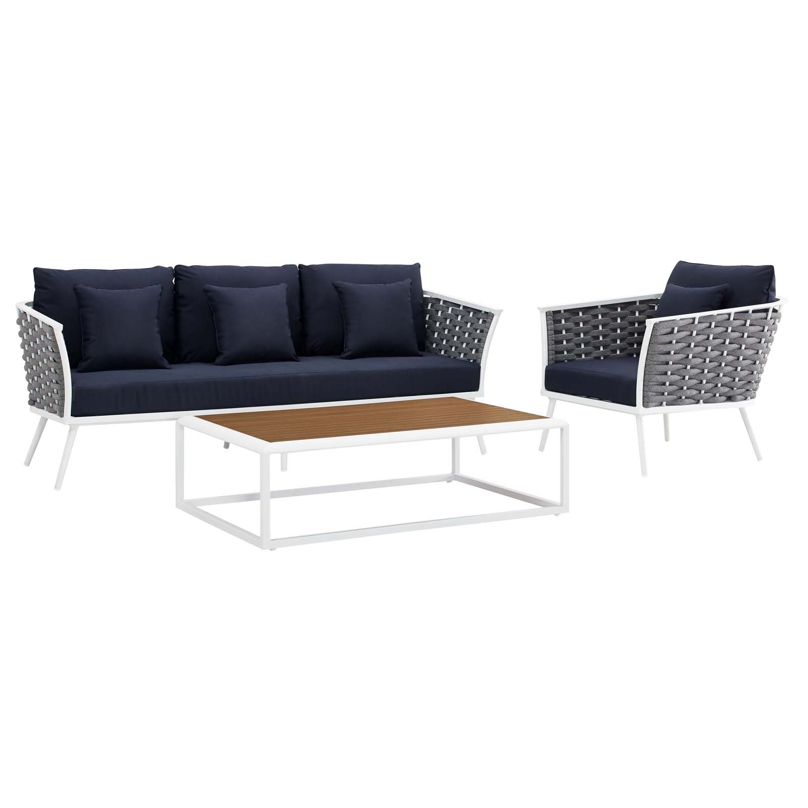 White Navy 3 Piece Aluminum Outdoor Sectional Sofa Set J91308
