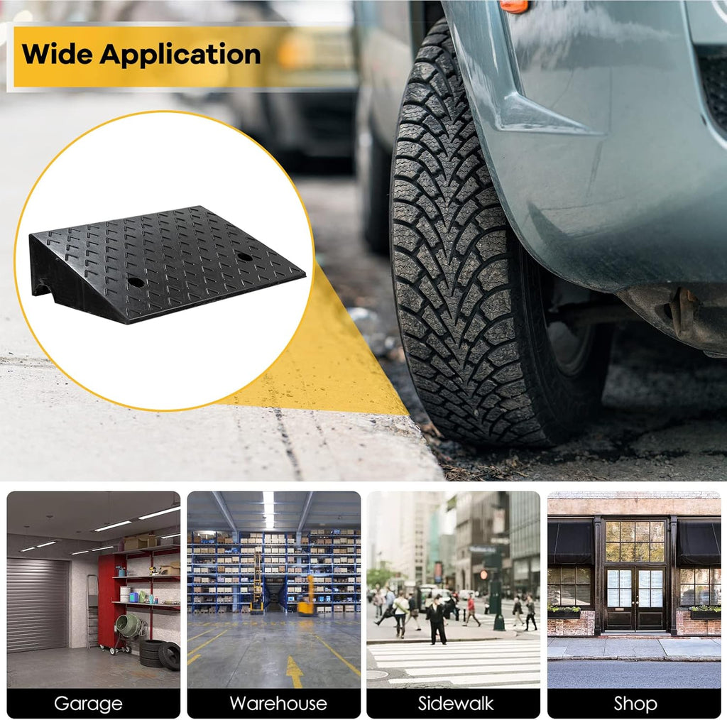 6” Rubber Curb Ramps 2PCS, Heavy Duty 22° Driveway Ramps with 4 Expansion Bolts & Predrilled Holes, Anti-Slip Surface, 6,800 lbs Load Capacity Q845018