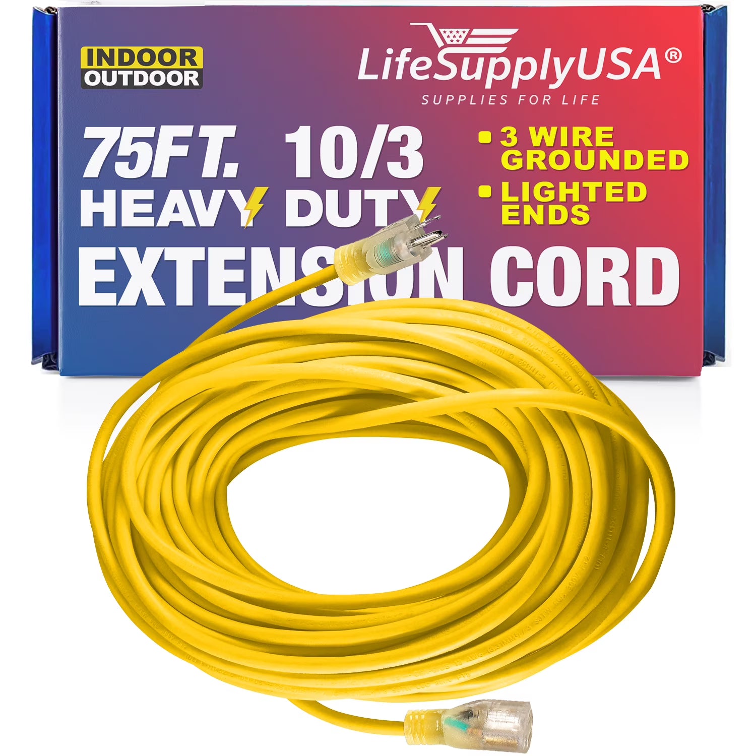 10/3 Extension Cord 75ft, 15A, 125V, Yellow K204