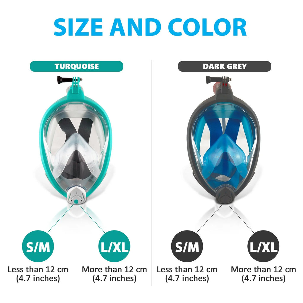Turquoise Full Face Snorkel Mask with Action Camera Compatible Y3820