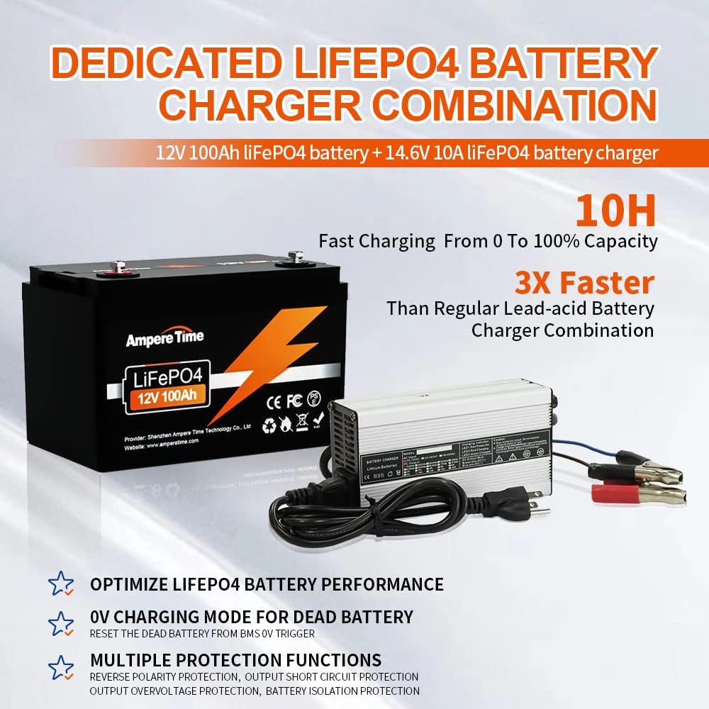 12V 100Ah LiFePO4 Battery with 14.6V 20A Charger, 100A BMS I750212