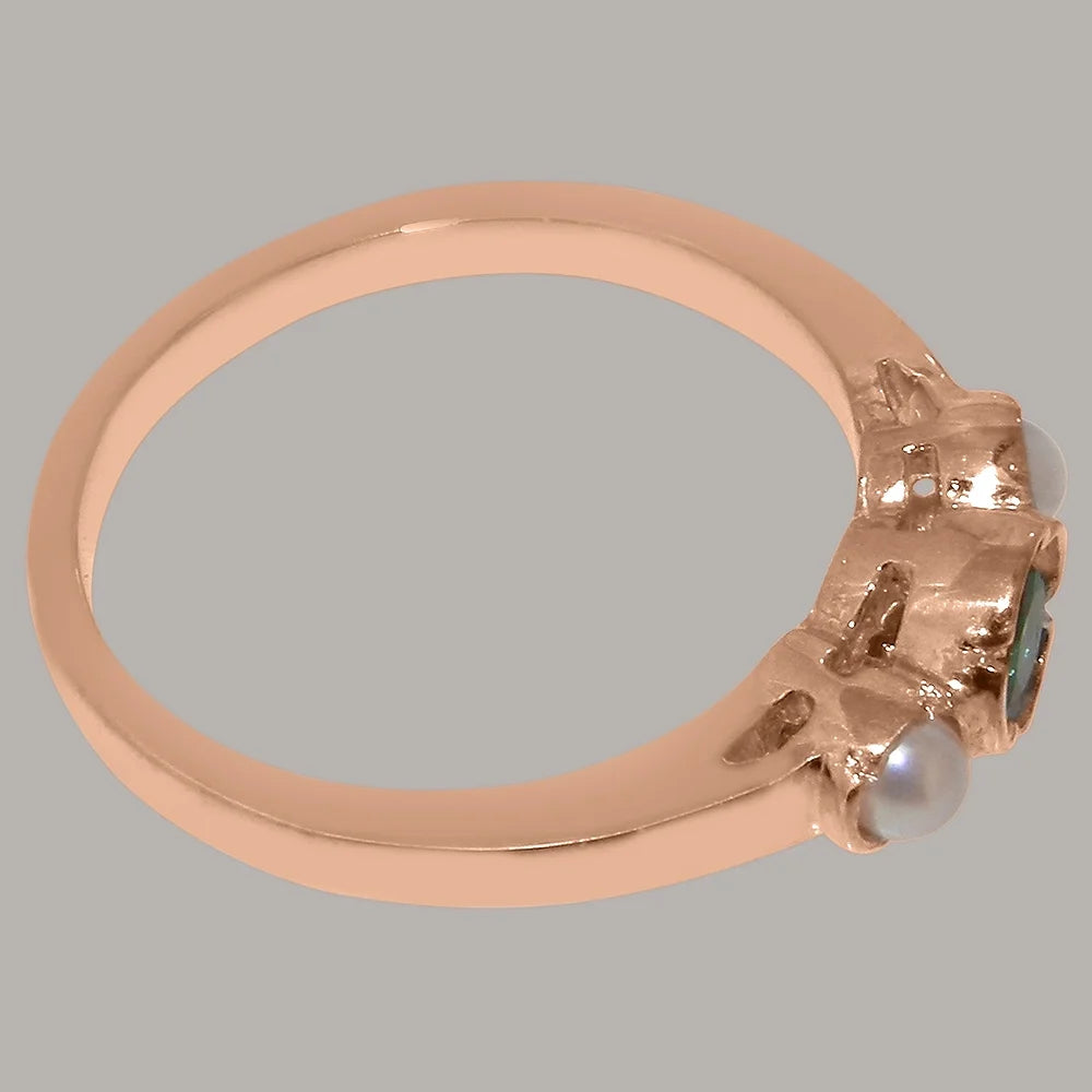 9k Rose Gold Emerald Cultured Pearl Ring P42319